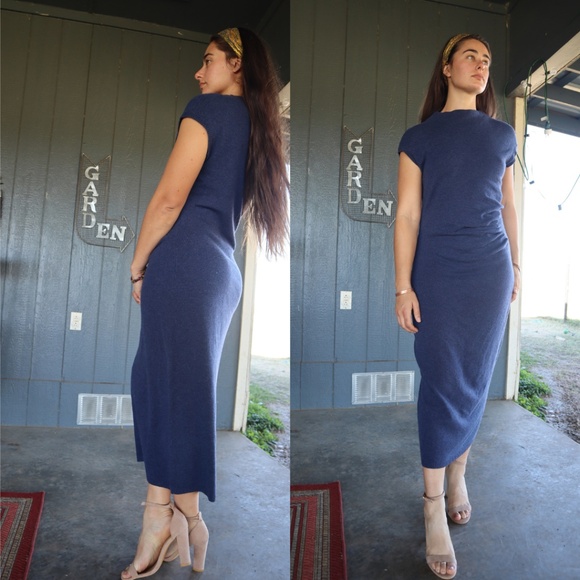 XL Cashmere Midi Dress, Long Sweater Dress, Navy Blue Cashmere Knit Midi Dress - Picture 5 of 8